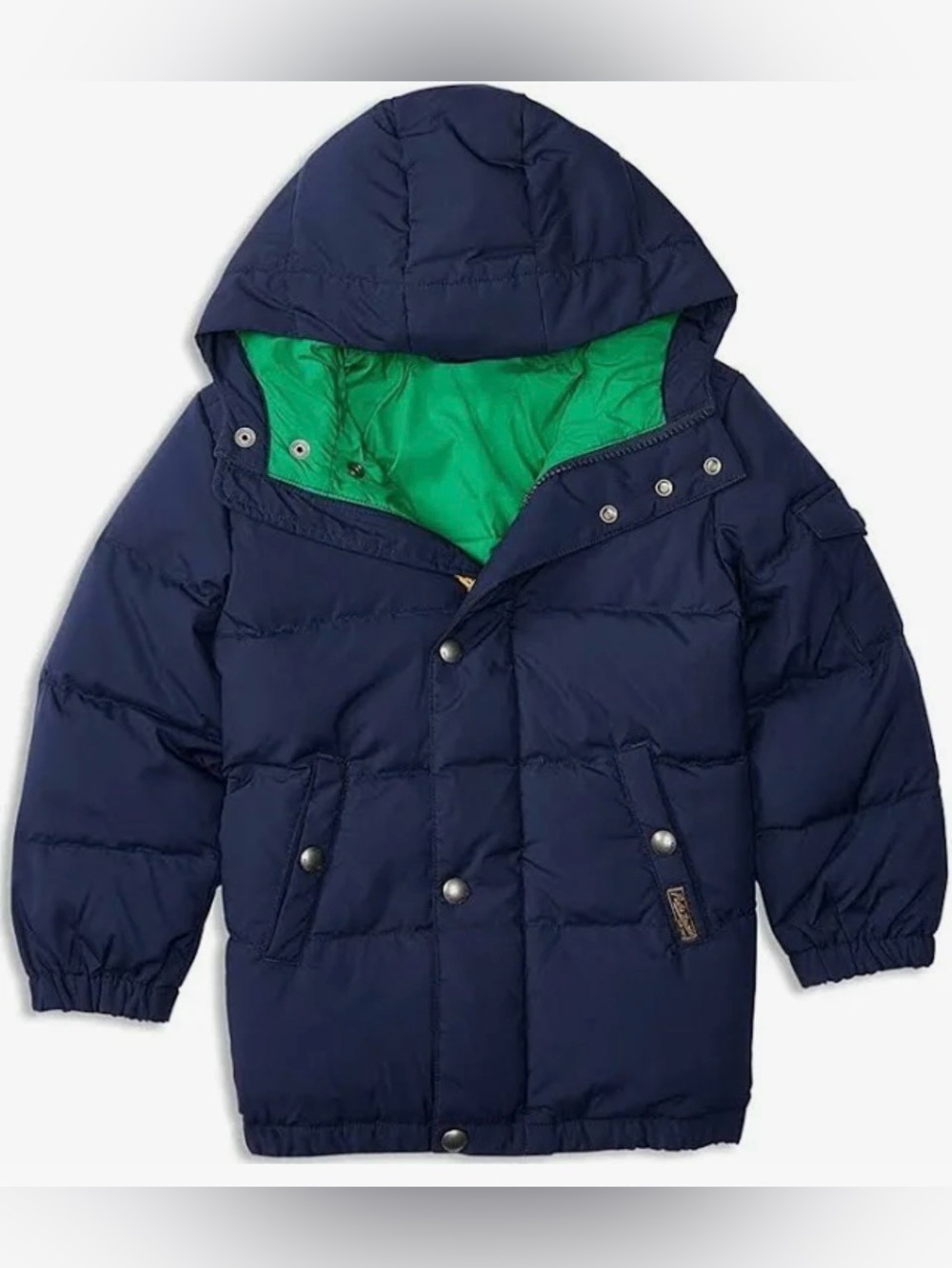 Polo by Ralph Lauren Navy Puffer Jacket with Green Hood Lining- Size 3T